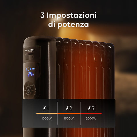 Wintem Radiatore Elettrico a Olio Brainy9 2000W 9 elementi con Telecomando, Regolazione 3 Livelli e Timer Ean-8052286430608