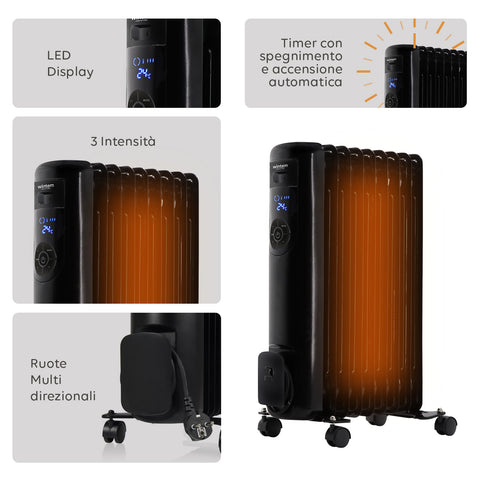Wintem Radiatore Elettrico a Olio Brainy9 2000W 9 elementi con Telecomando, Regolazione 3 Livelli e Timer Ean-8052286430608